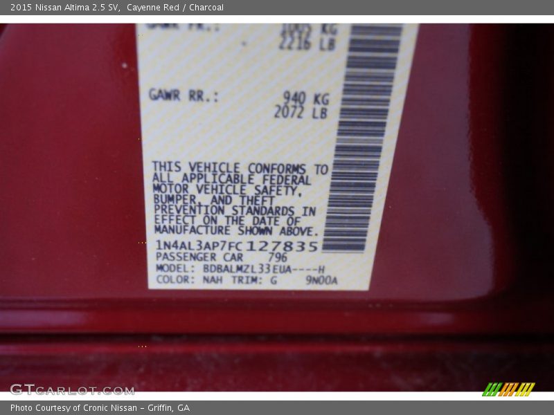 Cayenne Red / Charcoal 2015 Nissan Altima 2.5 SV