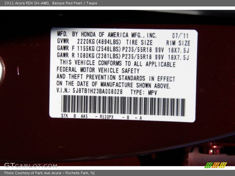Basque Red Pearl / Taupe 2011 Acura RDX SH-AWD