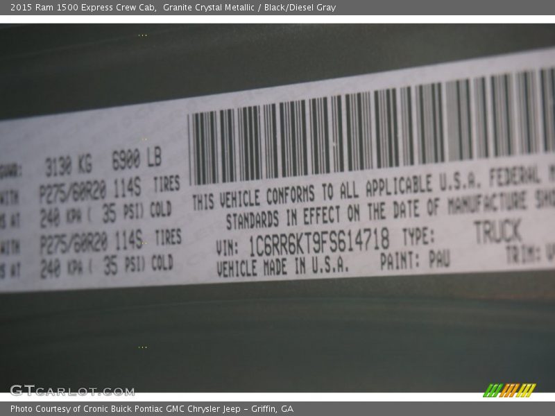 Granite Crystal Metallic / Black/Diesel Gray 2015 Ram 1500 Express Crew Cab