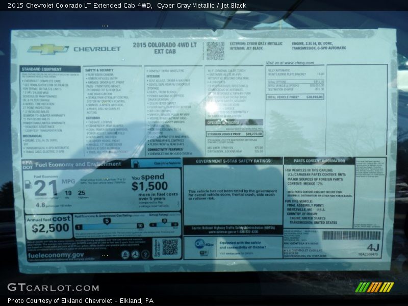 Cyber Gray Metallic / Jet Black 2015 Chevrolet Colorado LT Extended Cab 4WD