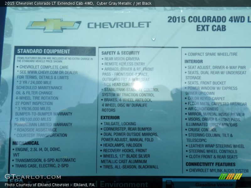 Cyber Gray Metallic / Jet Black 2015 Chevrolet Colorado LT Extended Cab 4WD
