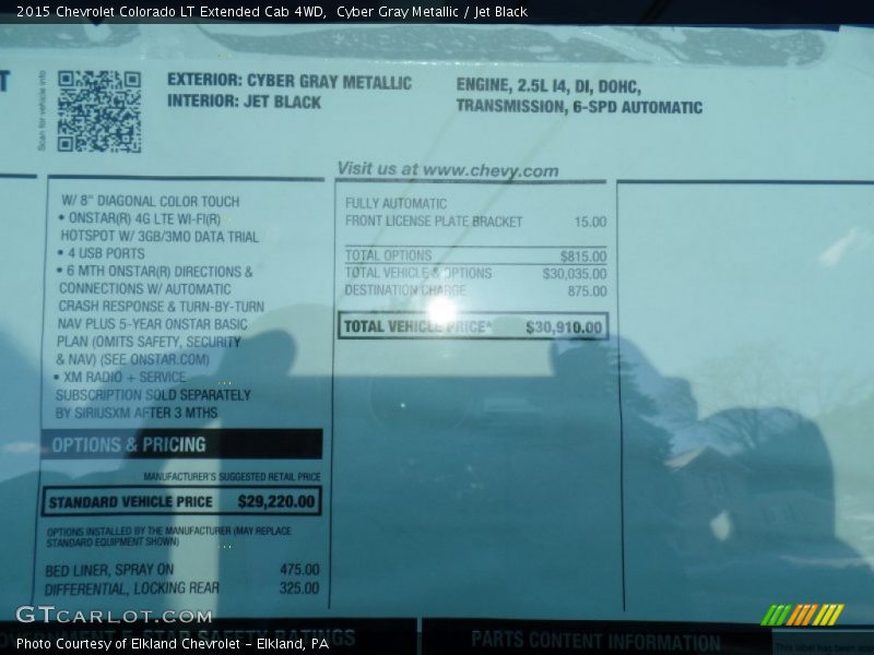 Cyber Gray Metallic / Jet Black 2015 Chevrolet Colorado LT Extended Cab 4WD