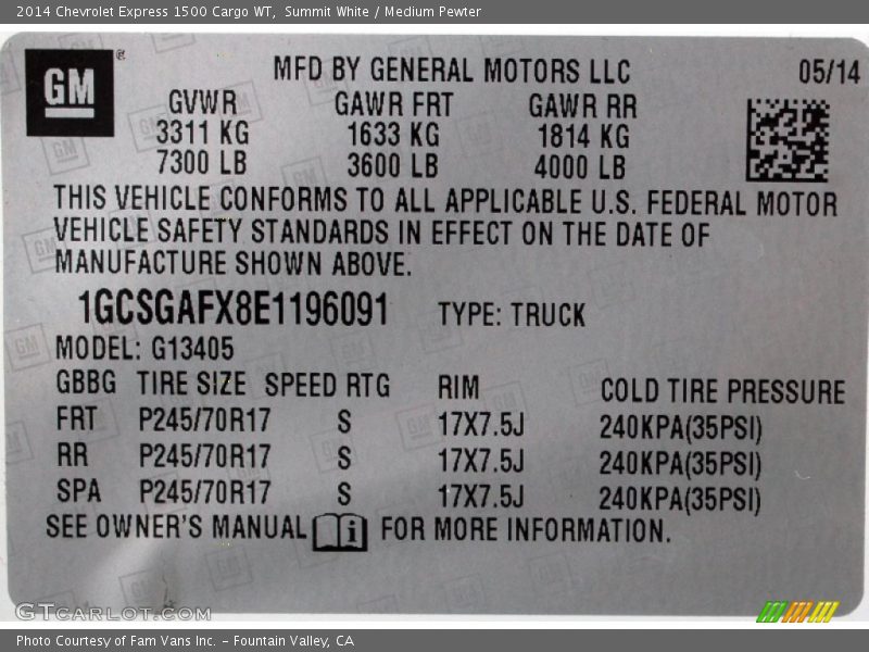 Summit White / Medium Pewter 2014 Chevrolet Express 1500 Cargo WT