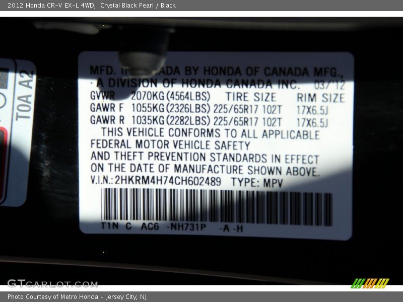 Crystal Black Pearl / Black 2012 Honda CR-V EX-L 4WD
