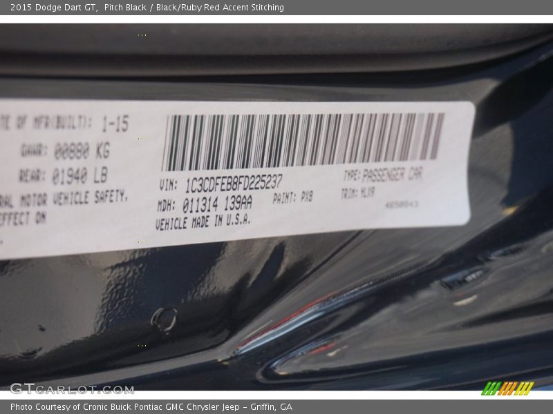 Pitch Black / Black/Ruby Red Accent Stitching 2015 Dodge Dart GT