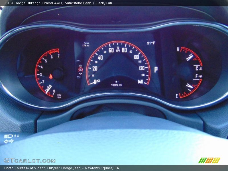 Sandstone Pearl / Black/Tan 2014 Dodge Durango Citadel AWD