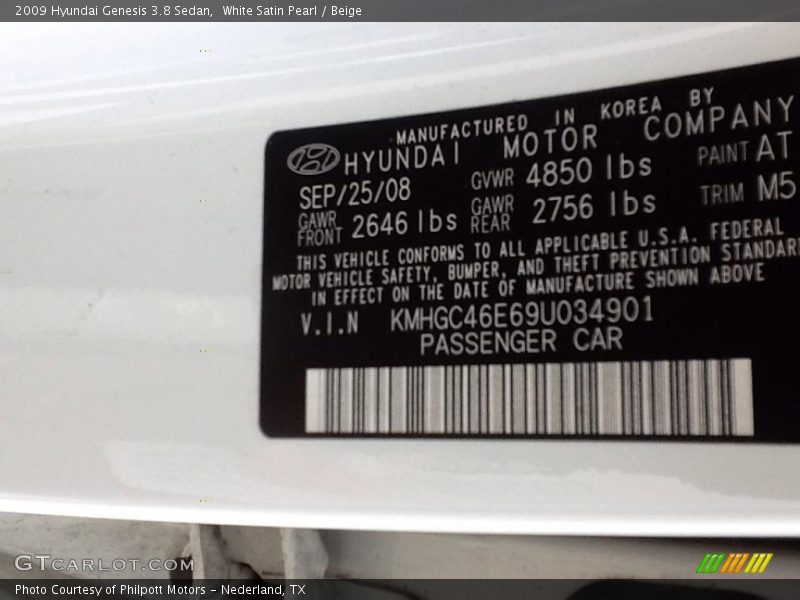 White Satin Pearl / Beige 2009 Hyundai Genesis 3.8 Sedan