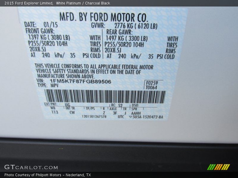 White Platinum / Charcoal Black 2015 Ford Explorer Limited