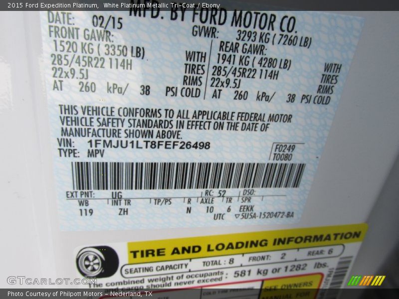 White Platinum Metallic Tri-Coat / Ebony 2015 Ford Expedition Platinum
