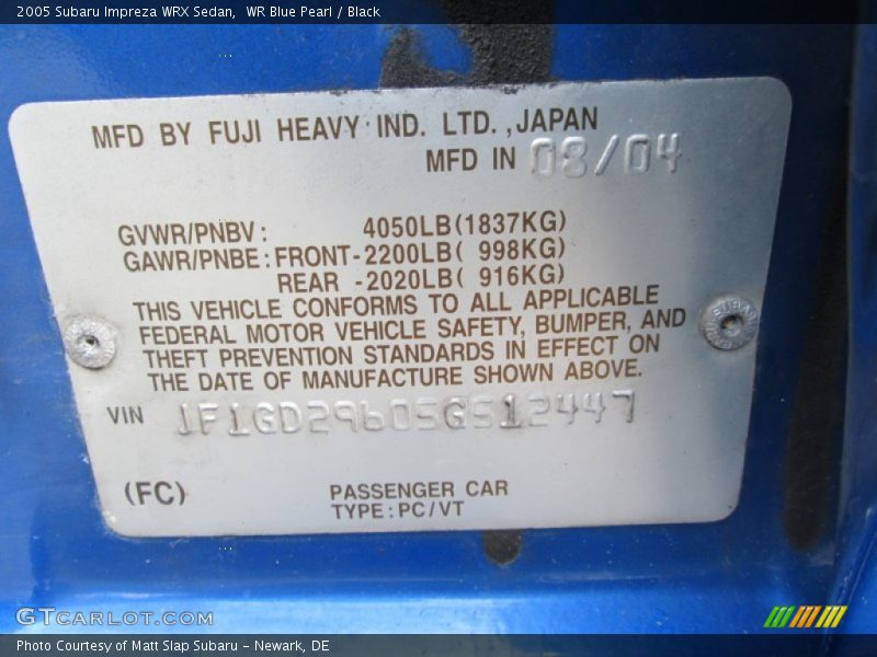 WR Blue Pearl / Black 2005 Subaru Impreza WRX Sedan