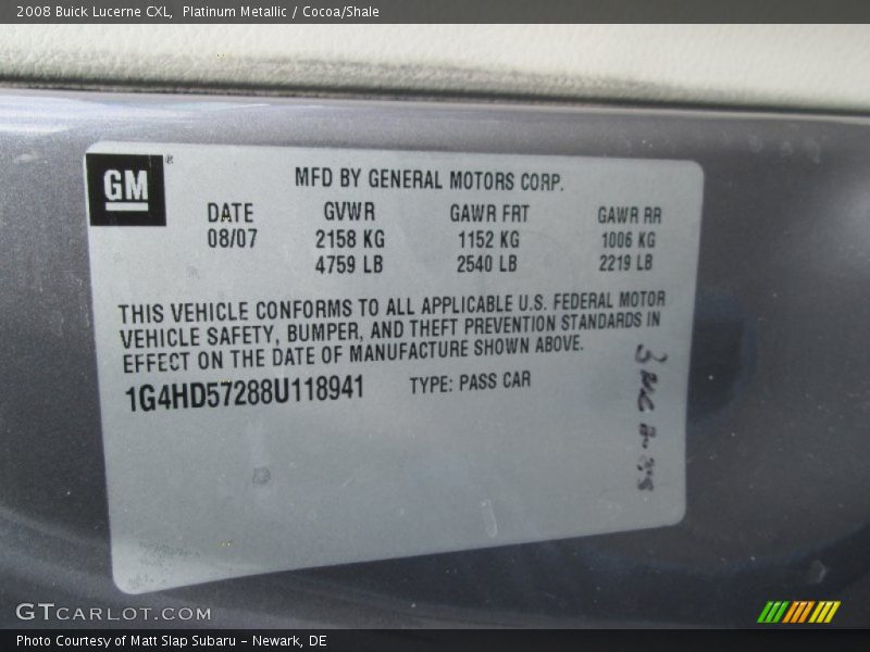 Platinum Metallic / Cocoa/Shale 2008 Buick Lucerne CXL