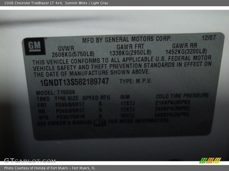 Summit White / Light Gray 2008 Chevrolet TrailBlazer LT 4x4