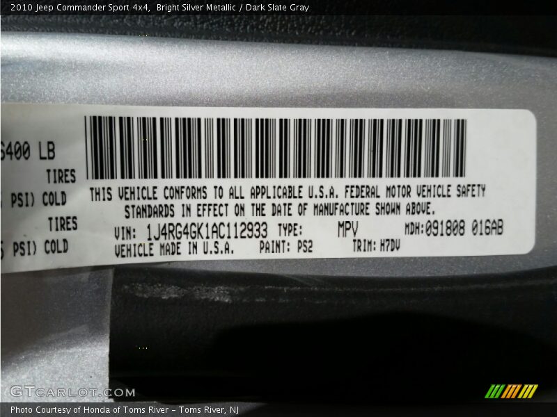 Bright Silver Metallic / Dark Slate Gray 2010 Jeep Commander Sport 4x4