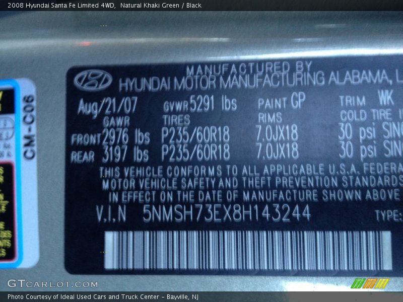 Natural Khaki Green / Black 2008 Hyundai Santa Fe Limited 4WD