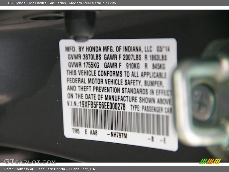 Modern Steel Metallic / Gray 2014 Honda Civic Natural Gas Sedan