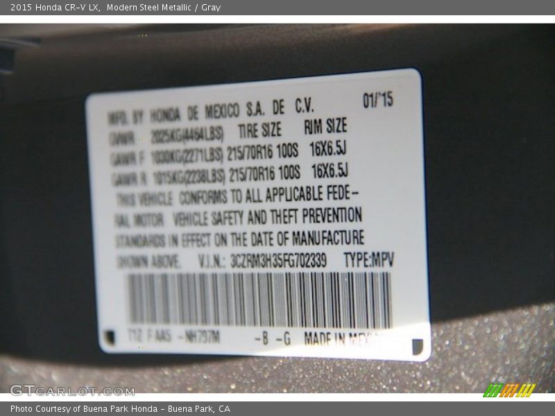 Modern Steel Metallic / Gray 2015 Honda CR-V LX