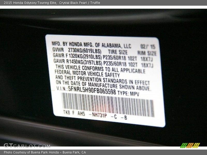 Crystal Black Pearl / Truffle 2015 Honda Odyssey Touring Elite