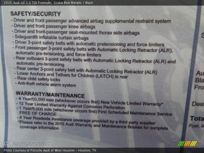  2015 A3 2.0 TDI Premium Window Sticker