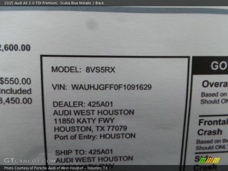 Scuba Blue Metallic / Black 2015 Audi A3 2.0 TDI Premium