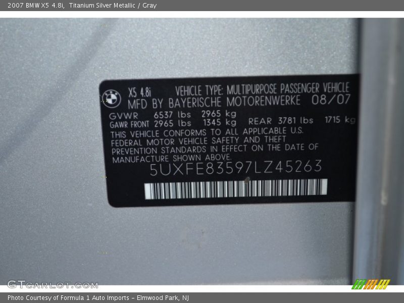 Titanium Silver Metallic / Gray 2007 BMW X5 4.8i