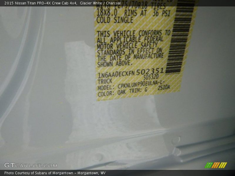 2015 Titan PRO-4X Crew Cab 4x4 Glacier White Color Code QAK