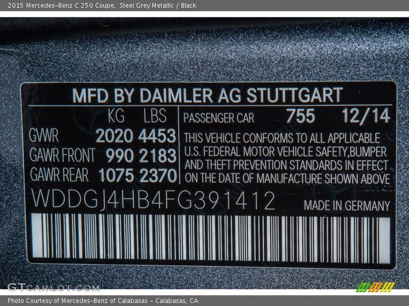 Steel Grey Metallic / Black 2015 Mercedes-Benz C 250 Coupe