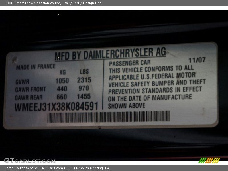 Rally Red / Design Red 2008 Smart fortwo passion coupe