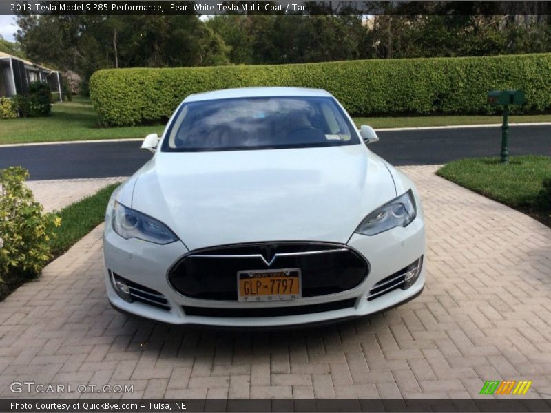 Pearl White Tesla Multi-Coat / Tan 2013 Tesla Model S P85 Performance