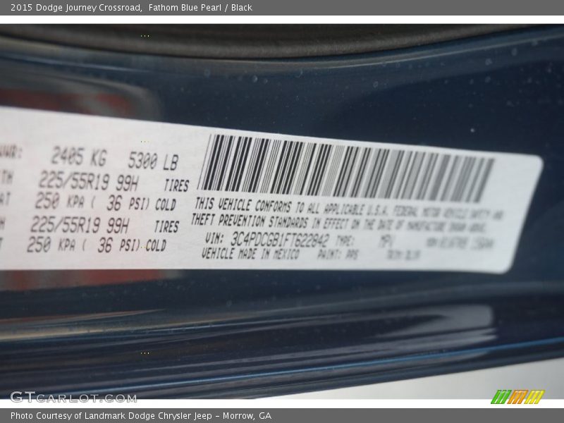 Fathom Blue Pearl / Black 2015 Dodge Journey Crossroad