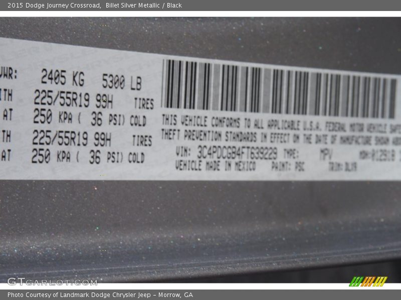 Billet Silver Metallic / Black 2015 Dodge Journey Crossroad