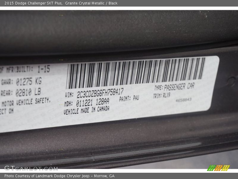 2015 Challenger SXT Plus Granite Crystal Metallic Color Code PAU