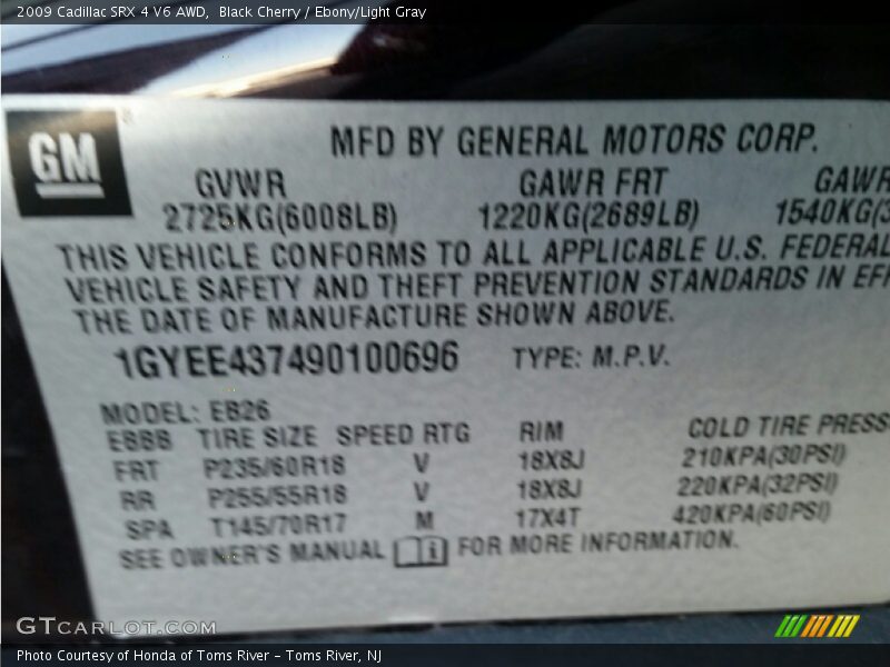 Black Cherry / Ebony/Light Gray 2009 Cadillac SRX 4 V6 AWD