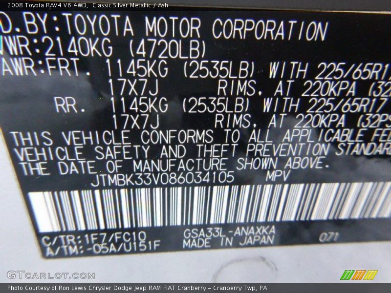 Classic Silver Metallic / Ash 2008 Toyota RAV4 V6 4WD