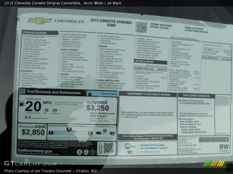  2015 Corvette Stingray Convertible Window Sticker