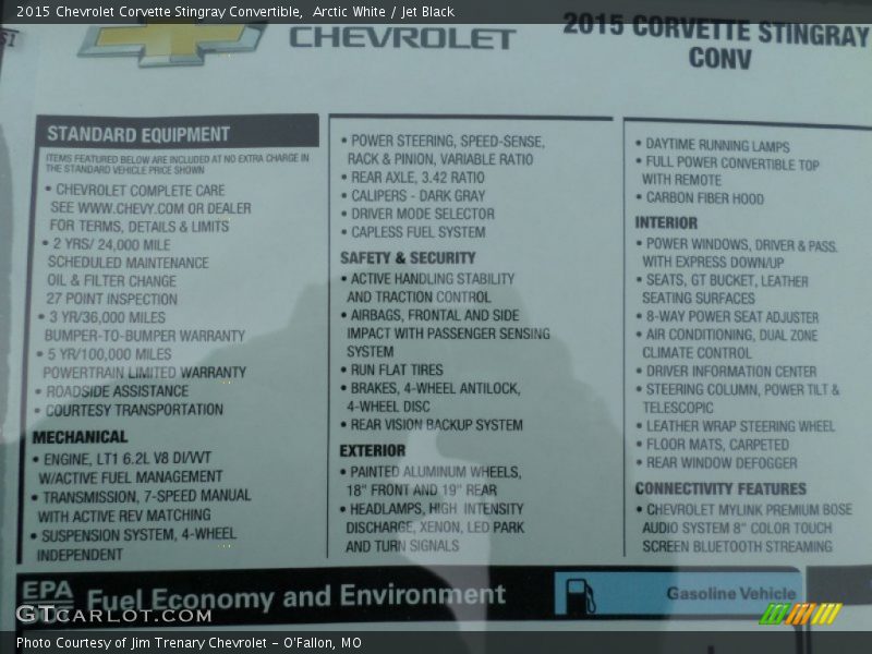  2015 Corvette Stingray Convertible Window Sticker