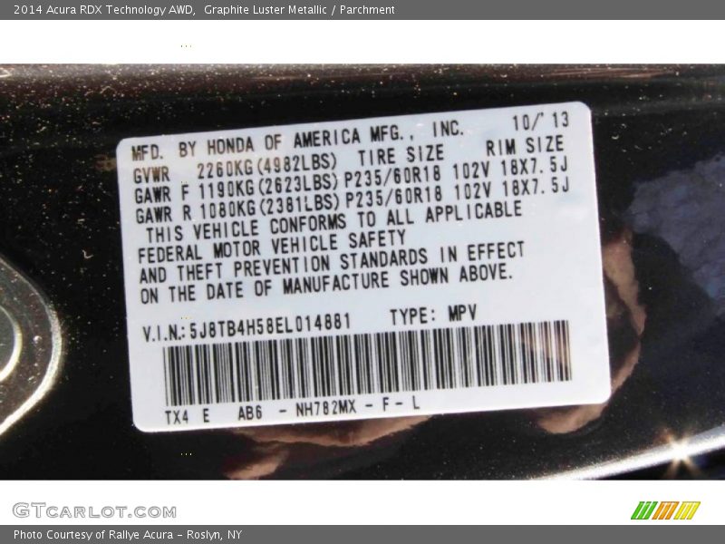 Graphite Luster Metallic / Parchment 2014 Acura RDX Technology AWD