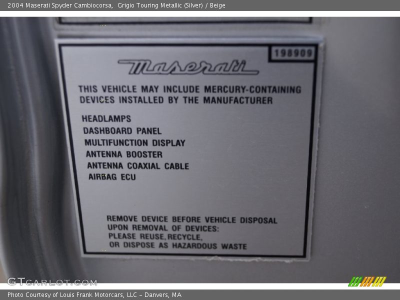 Info Tag of 2004 Spyder Cambiocorsa