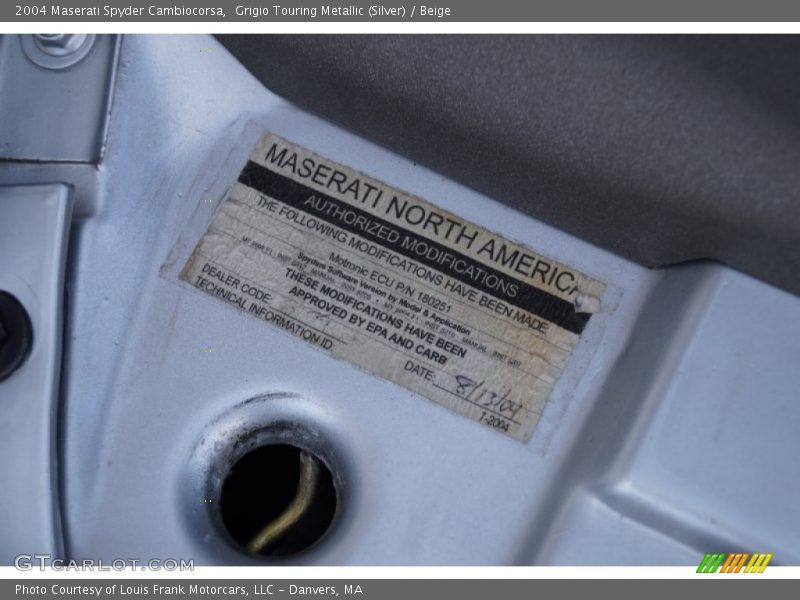 Info Tag of 2004 Spyder Cambiocorsa