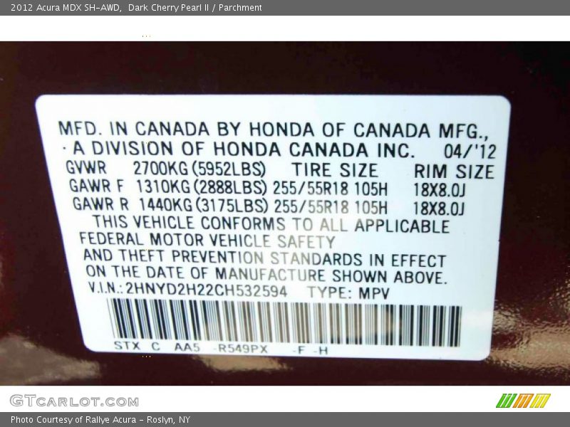 Dark Cherry Pearl II / Parchment 2012 Acura MDX SH-AWD