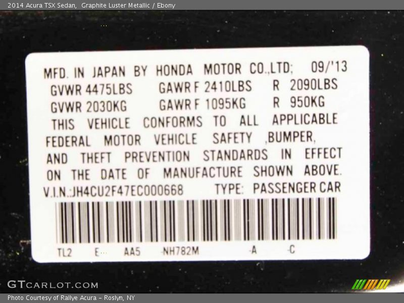Graphite Luster Metallic / Ebony 2014 Acura TSX Sedan