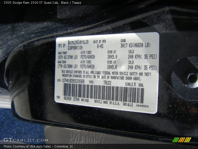 Black / Taupe 2005 Dodge Ram 1500 ST Quad Cab