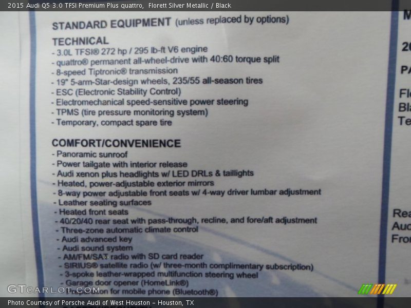  2015 Q5 3.0 TFSI Premium Plus quattro Window Sticker