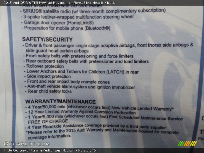  2015 Q5 3.0 TFSI Premium Plus quattro Window Sticker