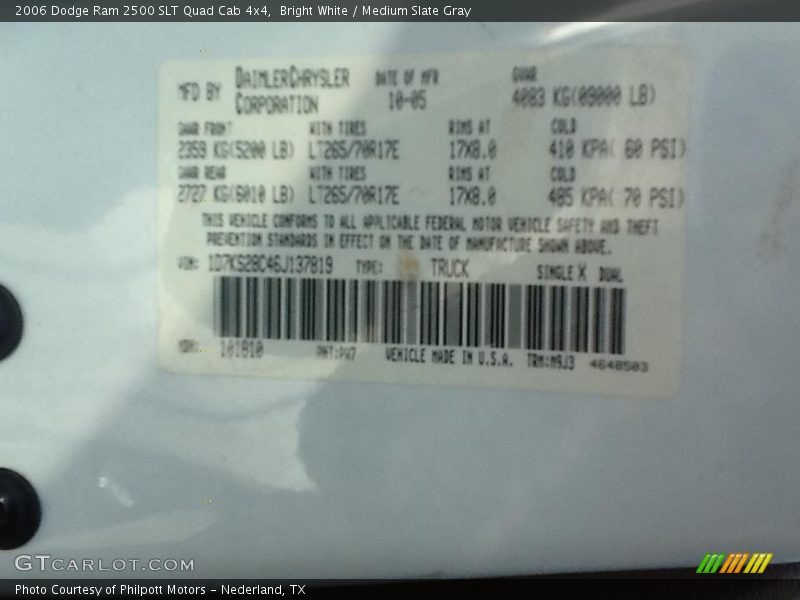 Bright White / Medium Slate Gray 2006 Dodge Ram 2500 SLT Quad Cab 4x4