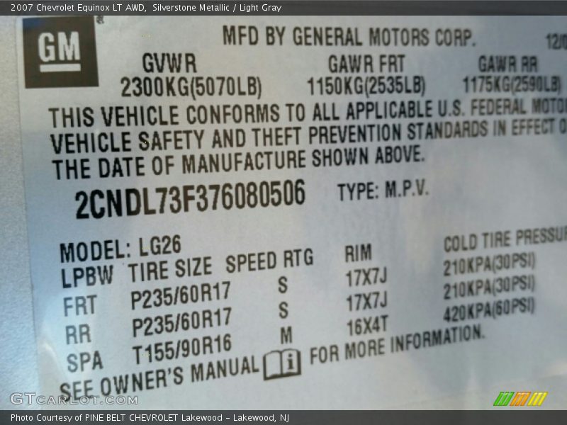 Silverstone Metallic / Light Gray 2007 Chevrolet Equinox LT AWD