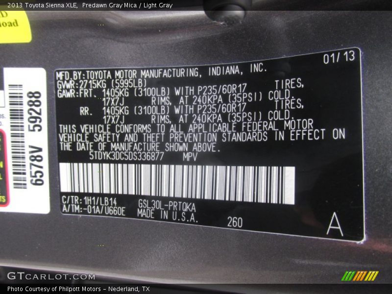 Predawn Gray Mica / Light Gray 2013 Toyota Sienna XLE