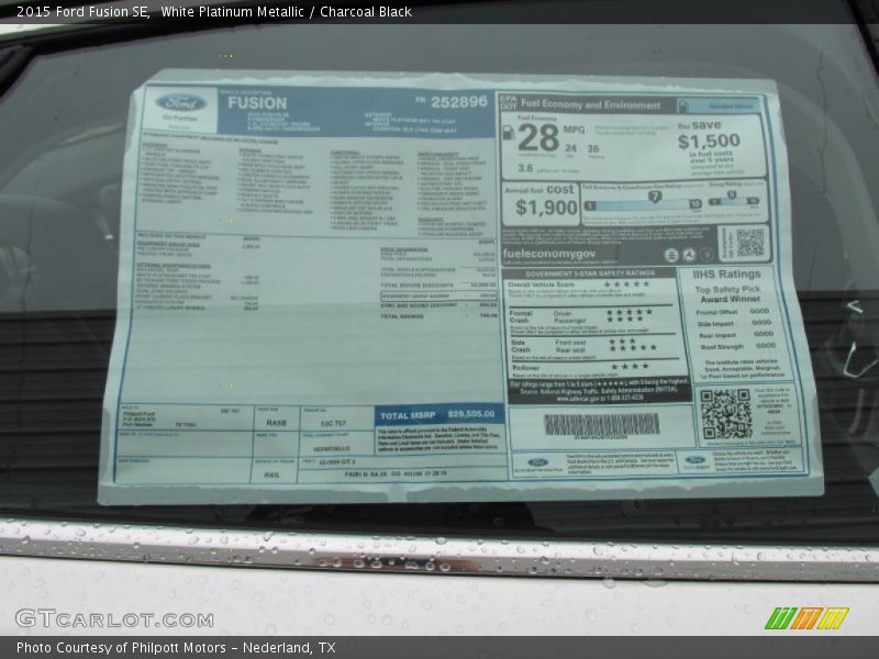 White Platinum Metallic / Charcoal Black 2015 Ford Fusion SE