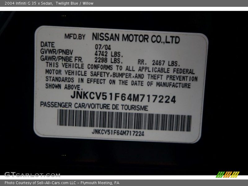 Twilight Blue / Willow 2004 Infiniti G 35 x Sedan