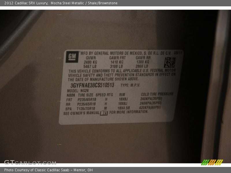 Mocha Steel Metallic / Shale/Brownstone 2012 Cadillac SRX Luxury