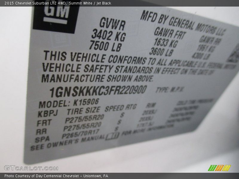 Summit White / Jet Black 2015 Chevrolet Suburban LTZ 4WD